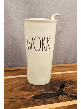 Rae Dunn Artisan Collection Ceramic Travel Mug With Lid - Work - 6.5" Tall